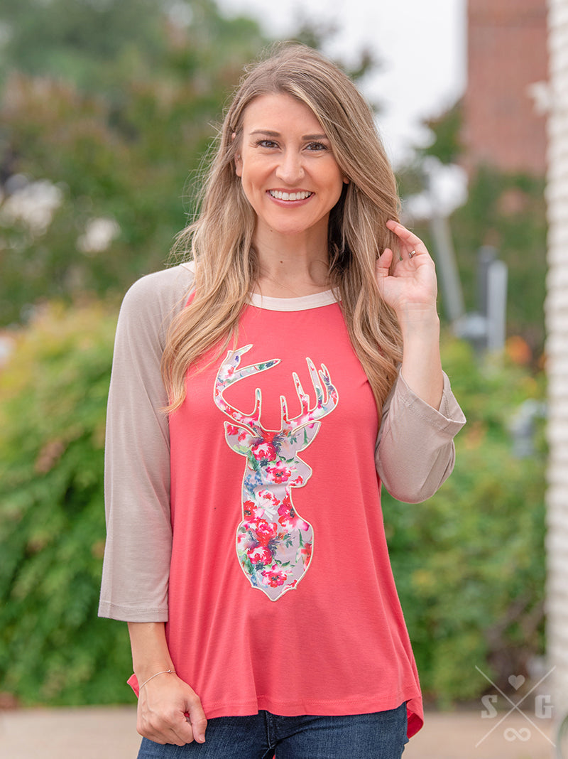 SALE Bjaxx Southern Grace Floral Deer Raglan - Adult & Kids T-Shirts, Sweatshirts & Hoodies apparel design preview 2