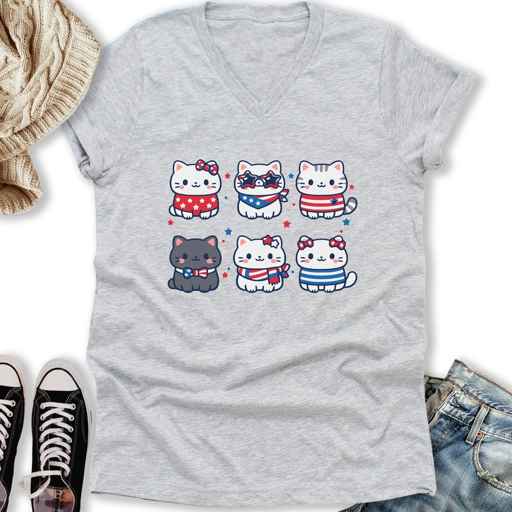 Cute Patriotic Cats V-Neck - Adult & Kids T-Shirts, Sweatshirts & Hoodies apparel design preview 1