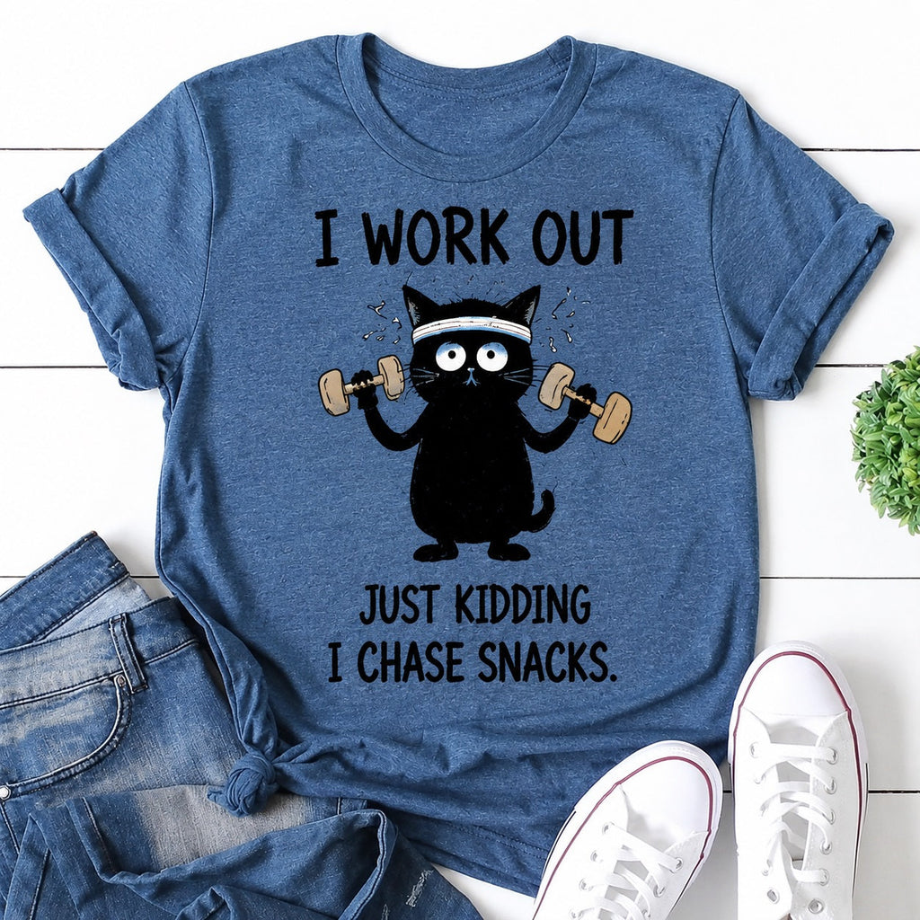 I Work Out Cat Print Women Slogan - Adult & Kids T-Shirts, Sweatshirts & Hoodies apparel design preview 1