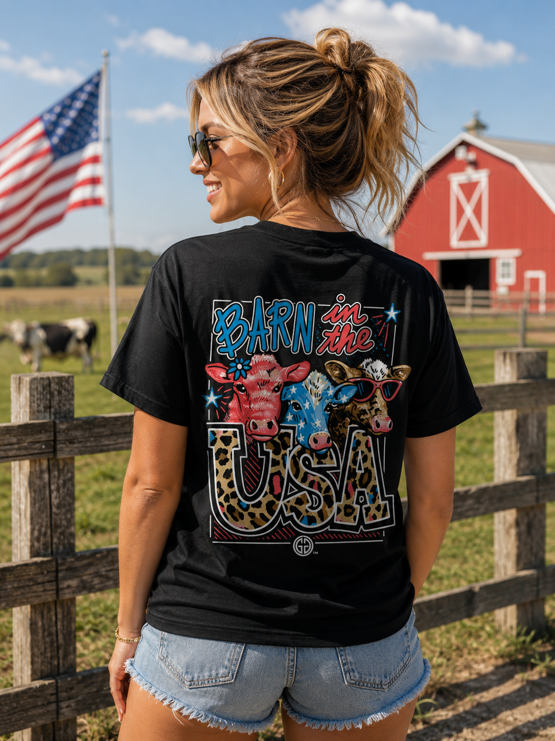 Girlie Girl Originals Barn In The USA Cow - Adult & Kids T-Shirts, Sweatshirts & Hoodies apparel design preview 1