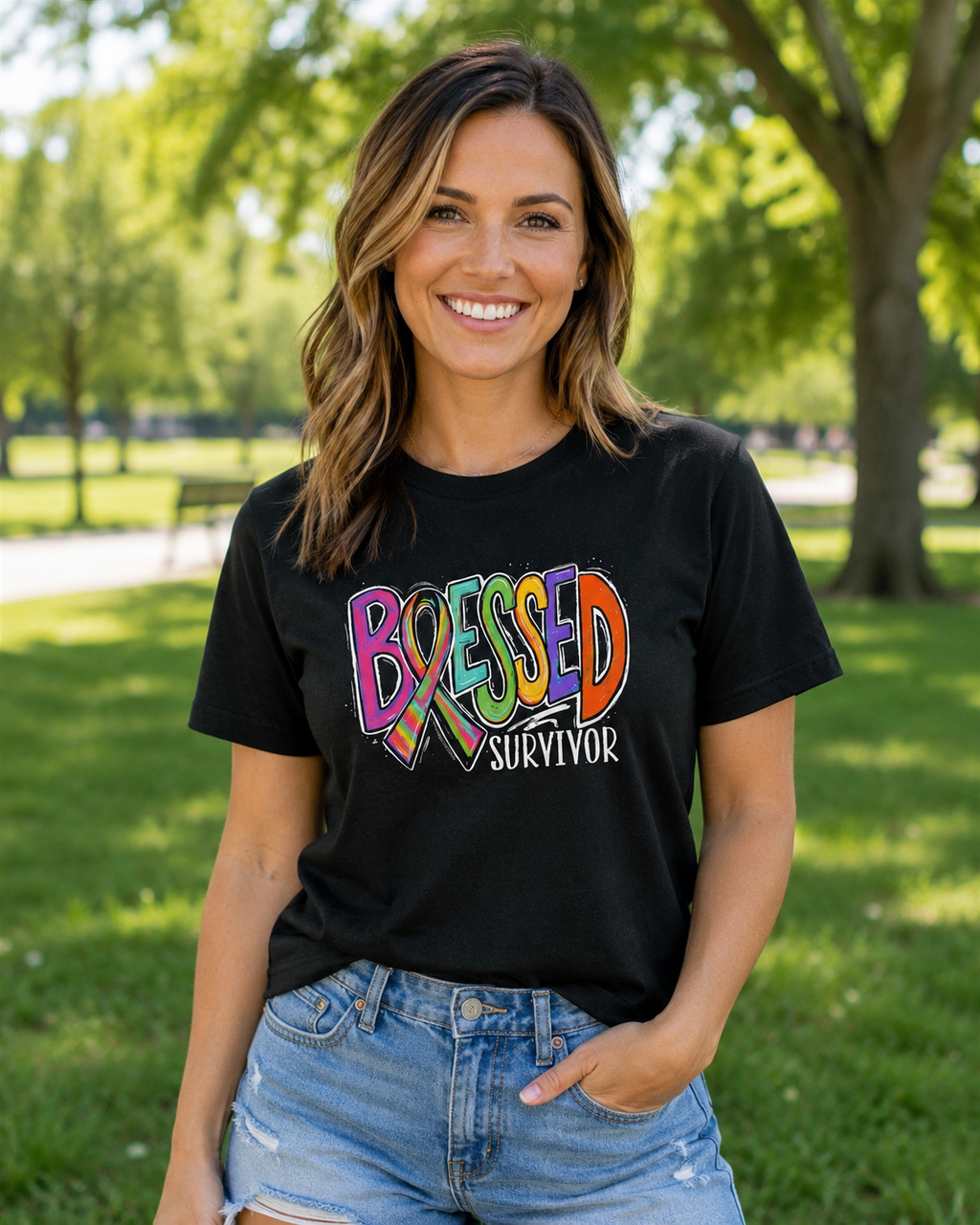 Southern Couture Soft Blessed Cancer Survivor Black - Adult & Kids T-Shirts, Sweatshirts & Hoodies apparel design preview 1