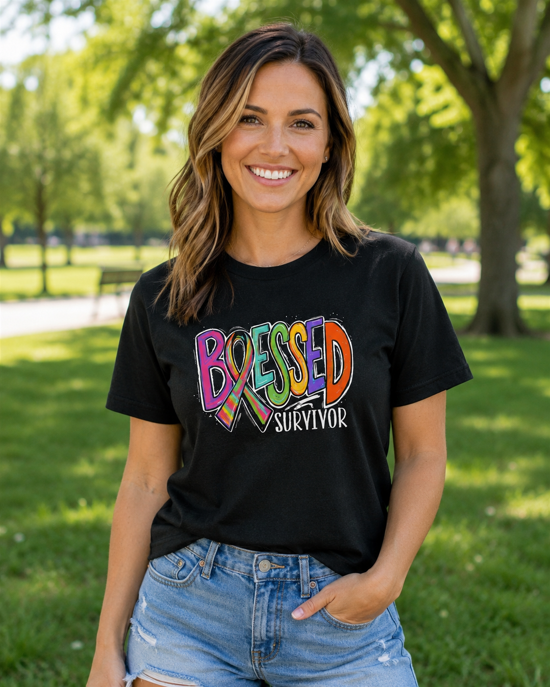 Southern Couture Soft Blessed Cancer Survivor Black - Adult & Kids T-Shirts, Sweatshirts & Hoodies apparel design preview 1