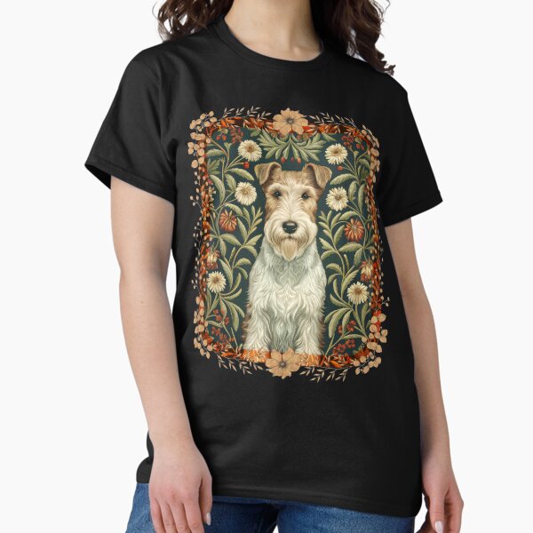 Wire Fox Terrier in a William Morris Style Floral - Adult & Kids T-Shirts, Sweatshirts & Hoodies apparel design preview 1