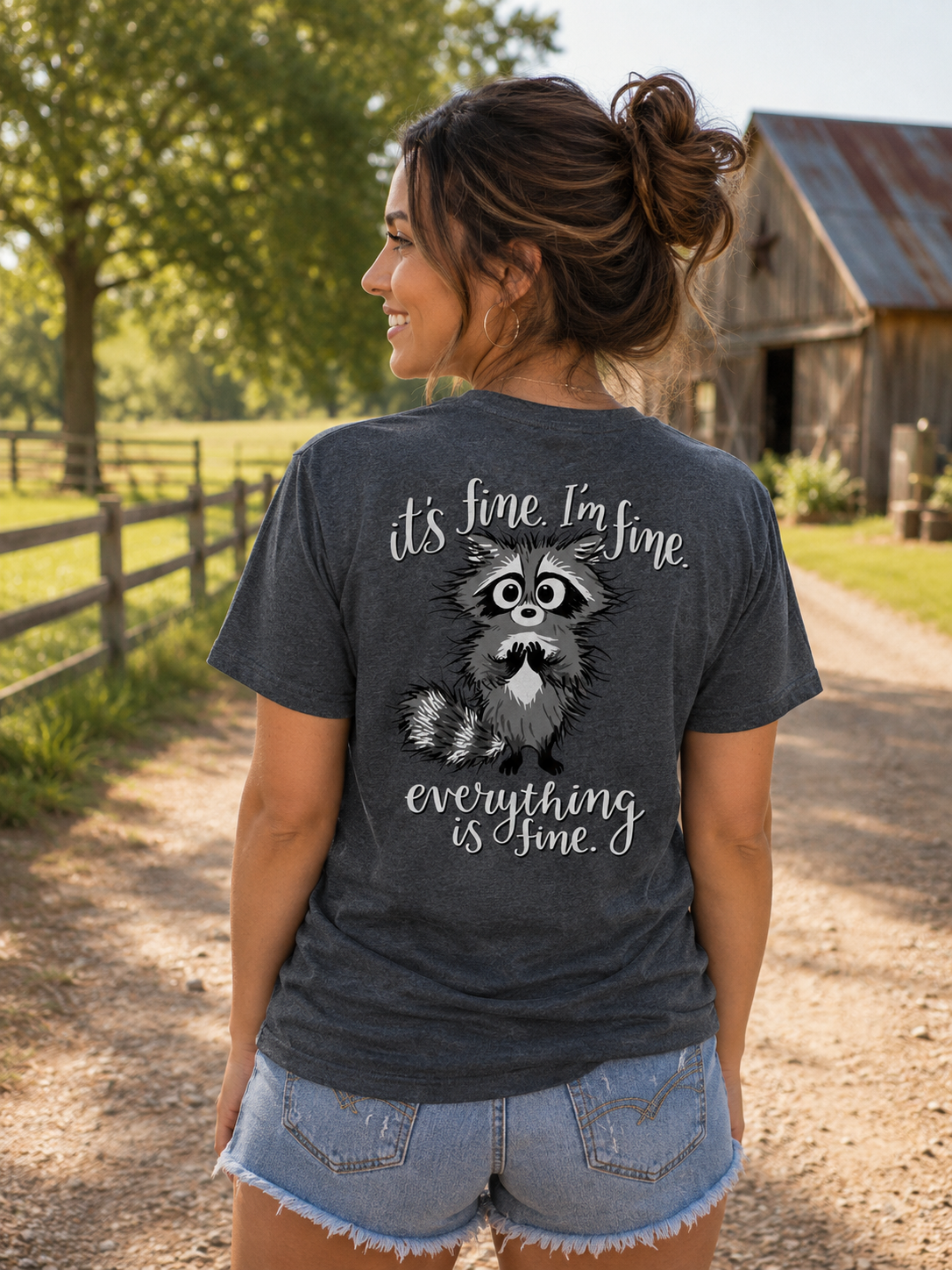 Southern Attitude I'm Fine Raccoon - Adult & Kids T-Shirts, Sweatshirts & Hoodies apparel design preview 1