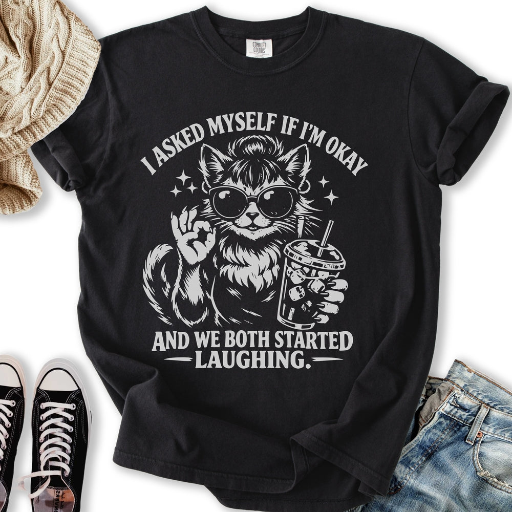 I Asked Myself If I'm Okay Cat - Adult & Kids T-Shirts, Sweatshirts & Hoodies apparel design preview 2