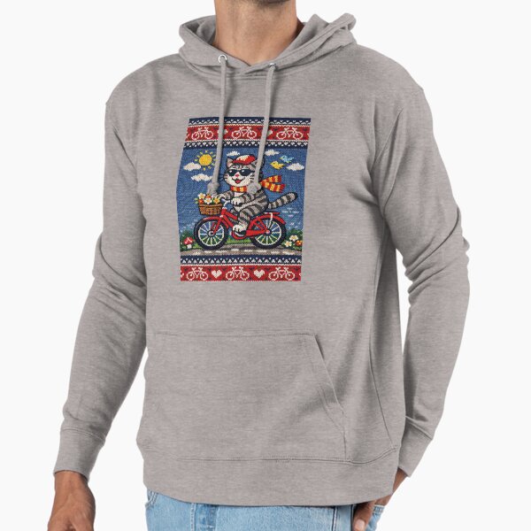 Cat riding a bicycle, funny knitted picture - Adult & Kids T-Shirts, Sweatshirts & Hoodies apparel design preview 1