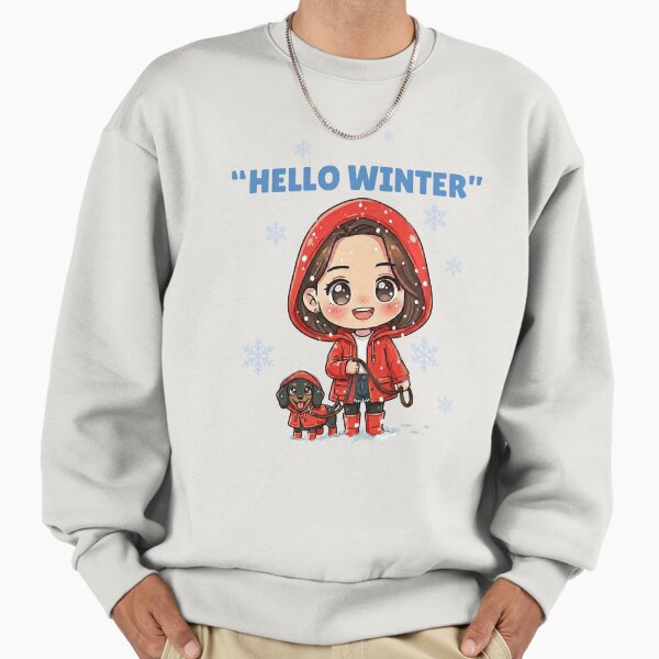 Hello Winter Cozy Girl Illustration Cute Walk with - Adult & Kids T-Shirts, Sweatshirts & Hoodies apparel design preview 1