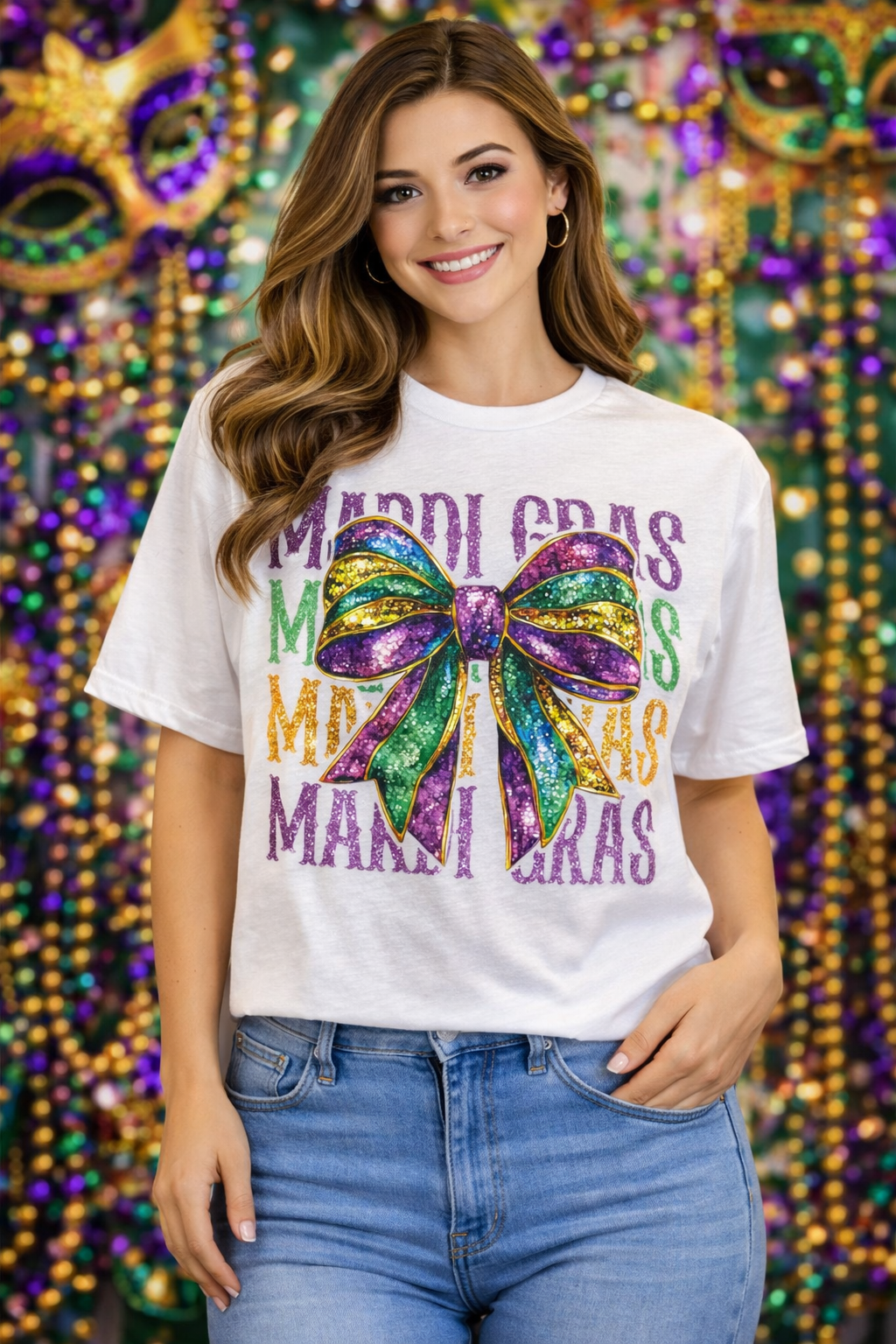 Southern Chics Mardi Gras Bow Canvas - Adult & Kids T-Shirts, Sweatshirts & Hoodies apparel design preview 1