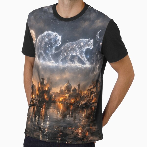 Celestial Beasts Above a Burning Ancient City Graphic - Adult & Kids T-Shirts, Sweatshirts & Hoodies apparel design preview 1