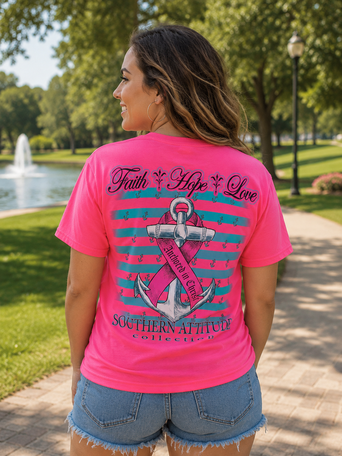 Southern Attitude Faith Hope Anchor Breast Cancer - Adult & Kids T-Shirts, Sweatshirts & Hoodies apparel design preview 1