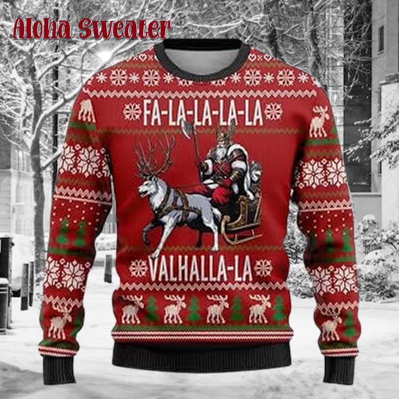 Fa La La Valhalla Odin Viking Ugly Christmas Sweater product image 3
