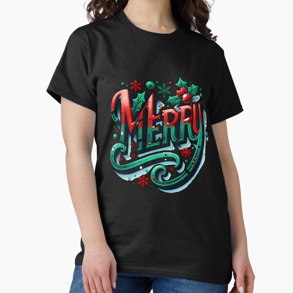 Merry Christmas Athletic Font Retro Holiday Graphic - Adult & Kids T-Shirts, Sweatshirts & Hoodies apparel design preview 1