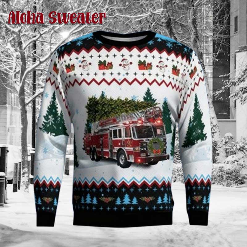Fire Truck Xmas Firefighter Ugly Christmas Sweater product image 3