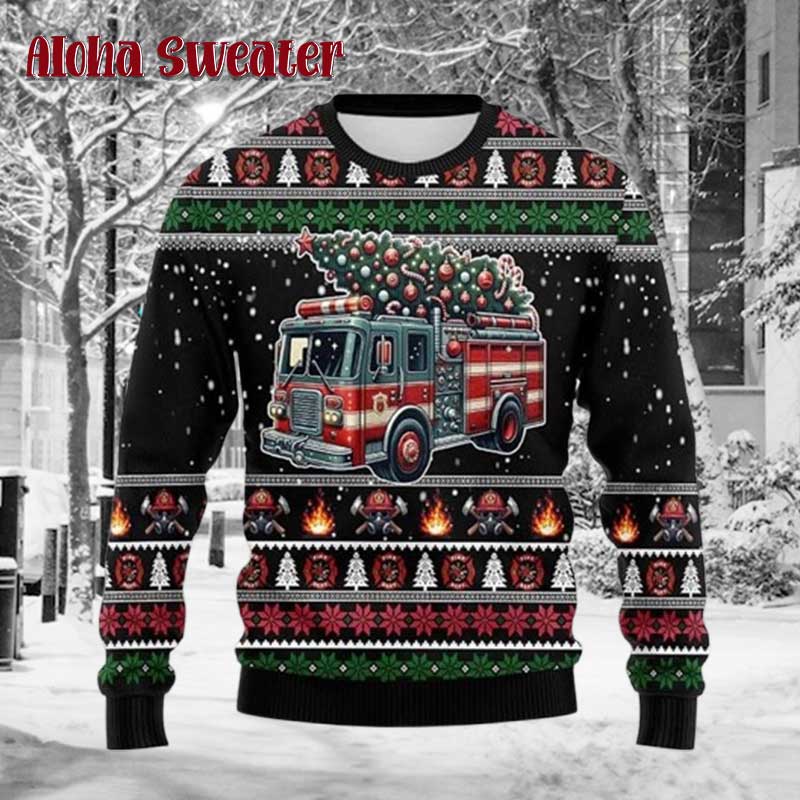 Fire Truck Xmas Firefighter Ugly Christmas Sweater product image 2
