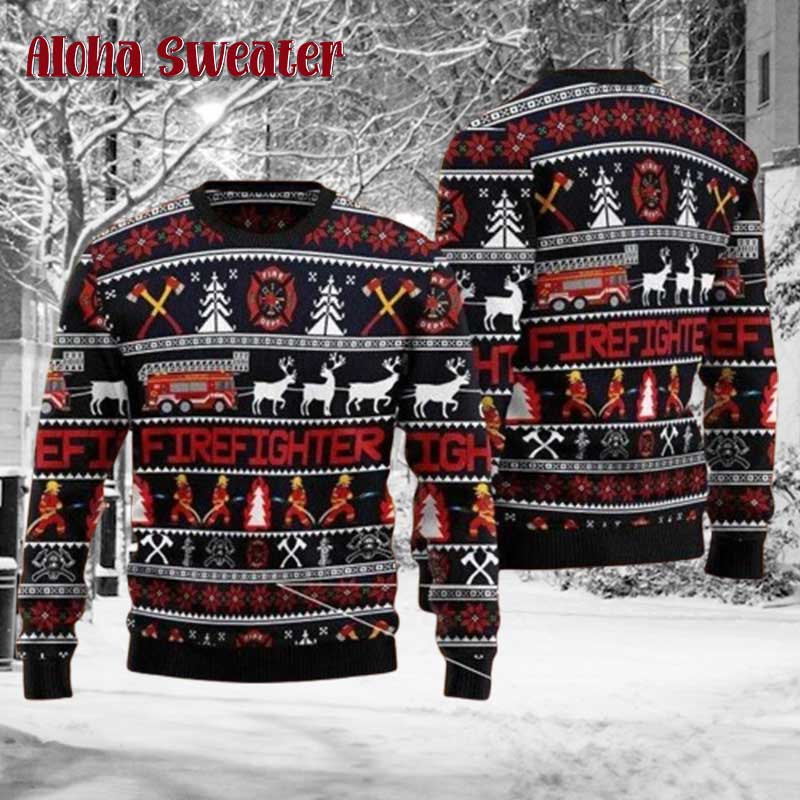 Fire Truck Xmas Firefighter Ugly Christmas Sweater product image