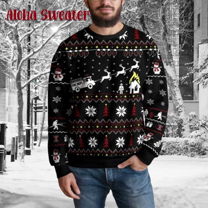 Fire Truck Xmas Firefighter Ugly Christmas Sweater product image 5
