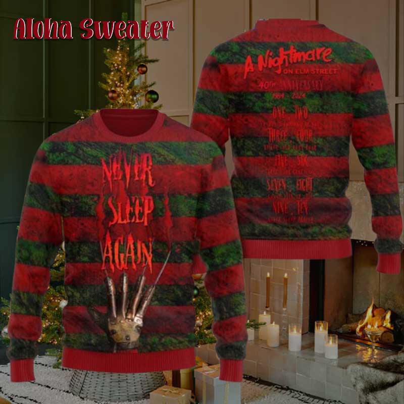 Freddy Krueger Nightmare On Elm’s Street Never Sleep Again Ugly Christmas Sweater product image