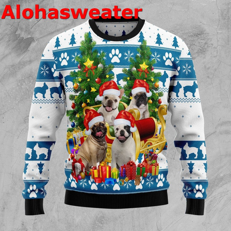French bulldog greeting Christmas sweater product image