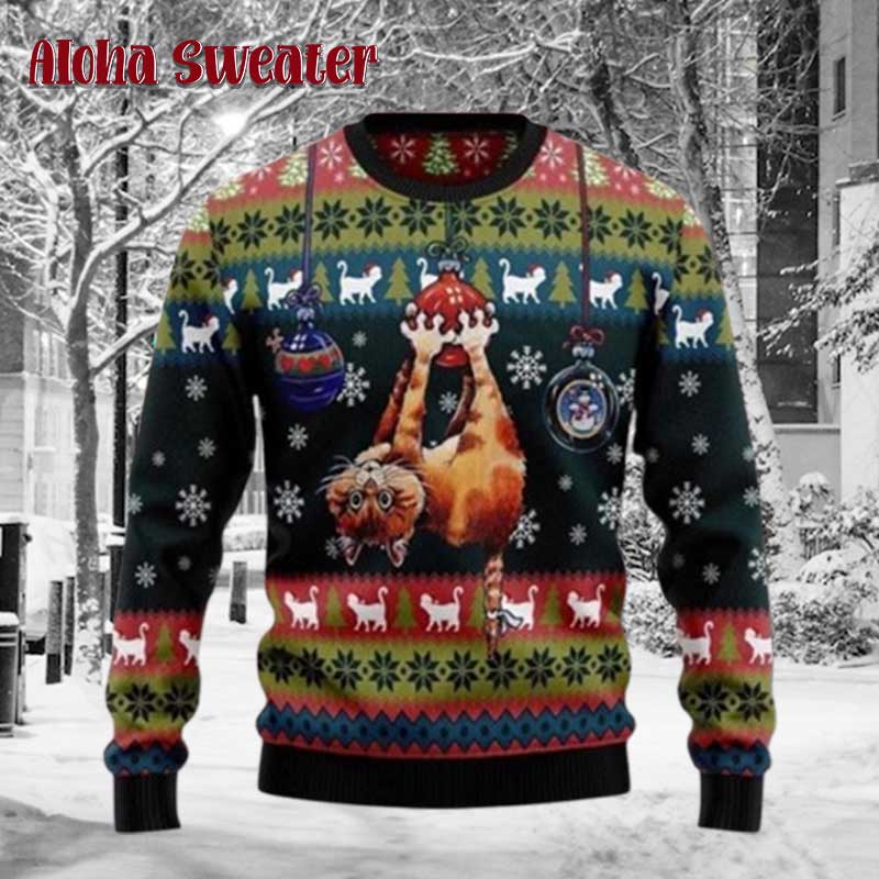 Funny Cat Pizza Laser Eyes Ugly Christmas Sweater product image 3