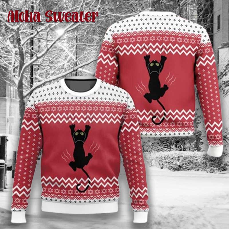 Funny Cat Pizza Laser Eyes Ugly Christmas Sweater product image 2