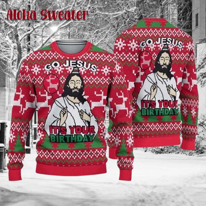 Cake Happy Birthday Jesus Ugly Christmas Sweater product image 2