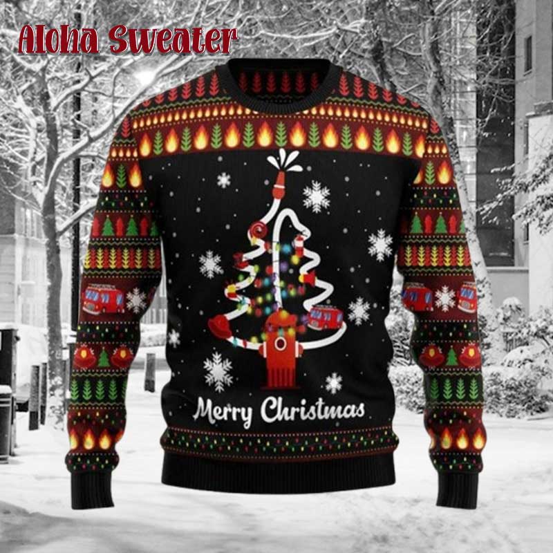 Funny Firefighter Brave Holiday Ugly Christmas Sweater product image 2