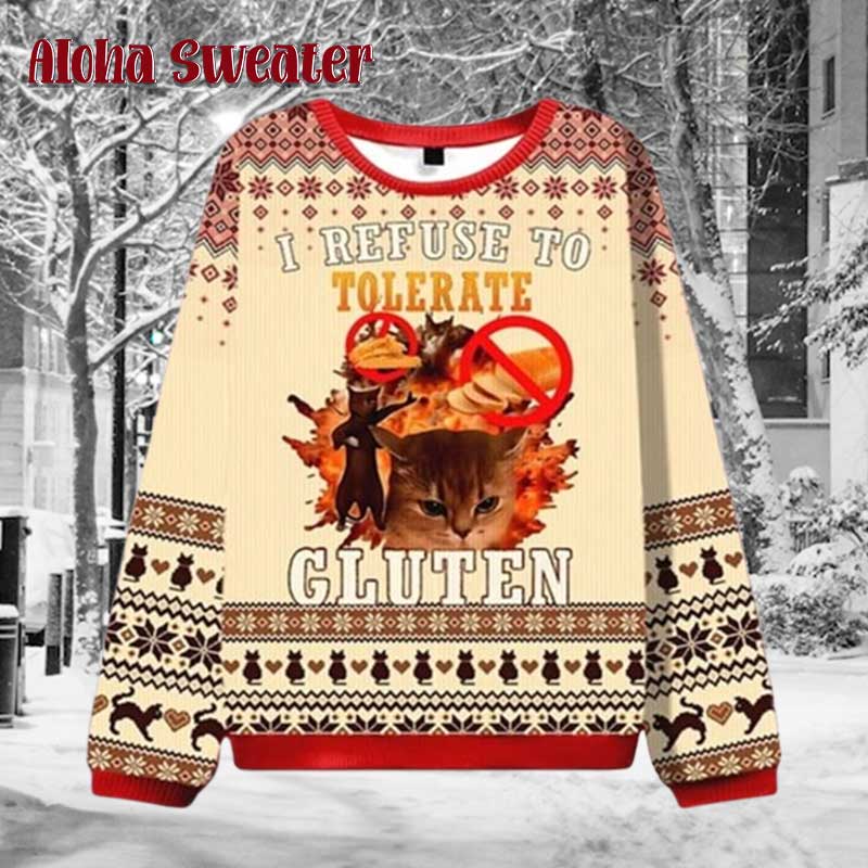 Funny Gluten Free Cat Ugly Christmas Sweater product image