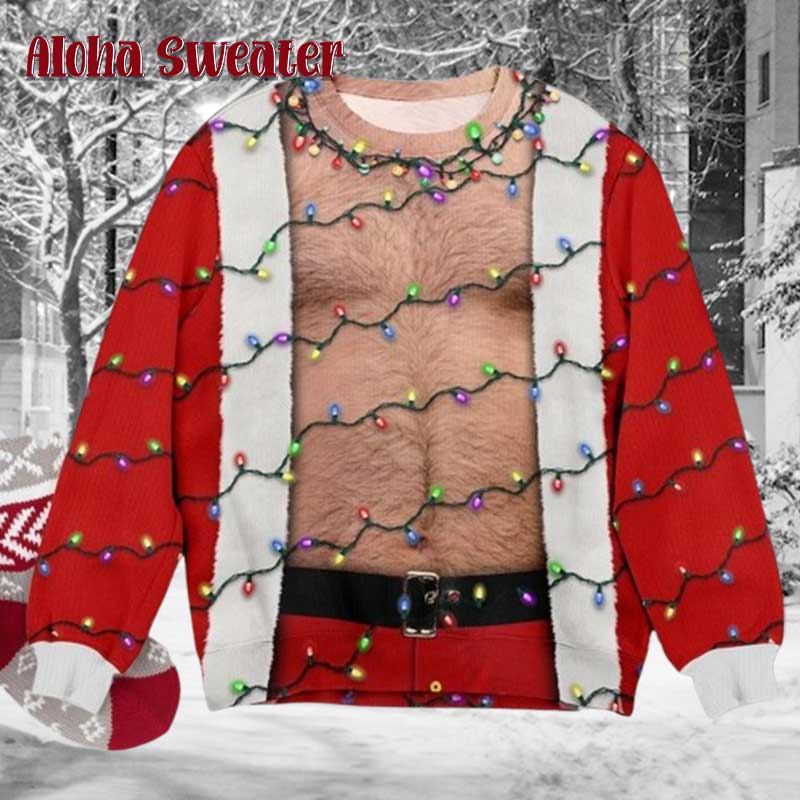 Hairy Chest Tattoos Bulbs Ugly Christmas Sweater product image 5