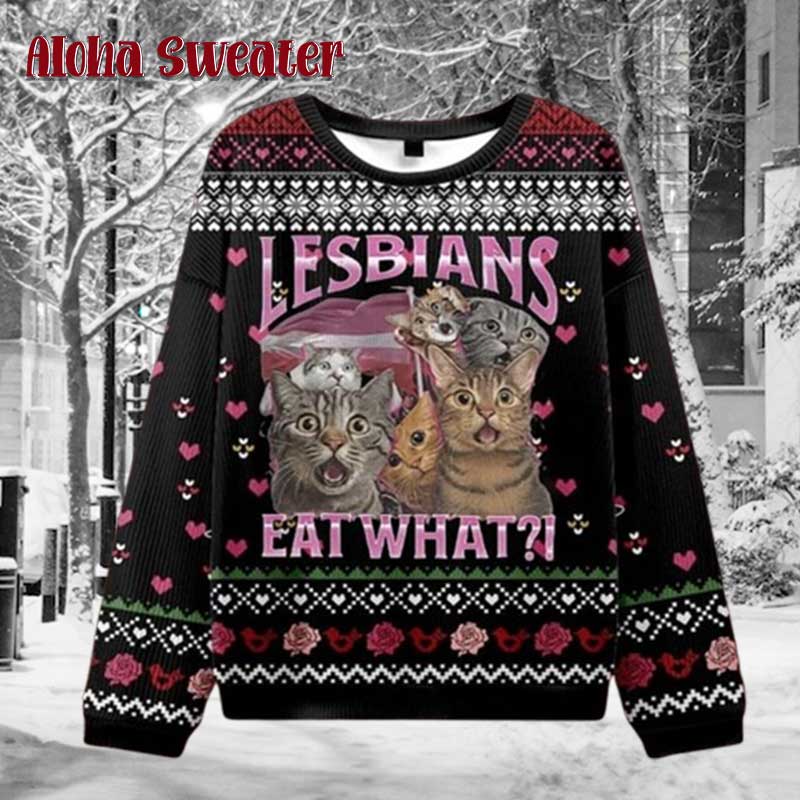 Cute Cat Kawaii Black Ugly Christmas Sweater product image 5