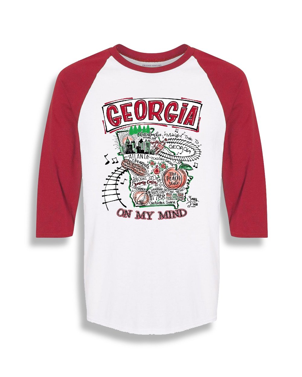 Sassy Frass Georgia on My Mind State GA Raglan Girlie - Adult & Kids T-Shirts, Sweatshirts & Hoodies apparel design preview 1