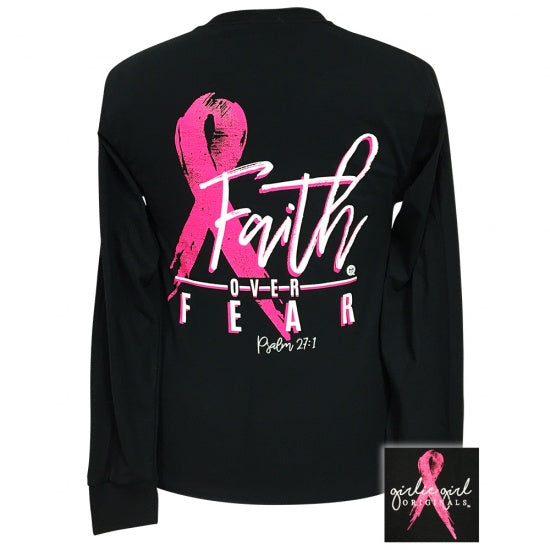 Girlie Girl Preppy Faith Over Fear Breast Cancer - Adult & Kids T-Shirts, Sweatshirts & Hoodies apparel design preview 1