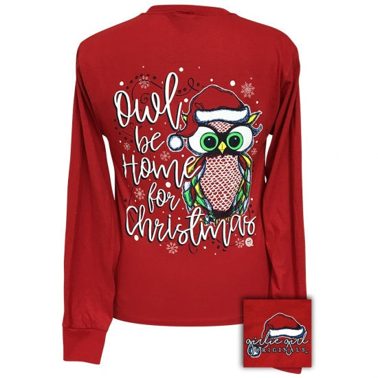 Girlie Girl Preppy Owl Be Home For Christmas Holiday - Adult & Kids T-Shirts, Sweatshirts & Hoodies apparel design preview 1