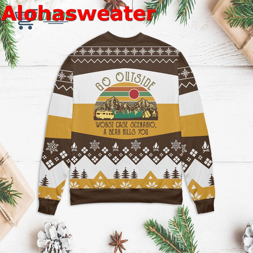 Go outside worst case scenario a bear kills you Christmas sweater product image 2