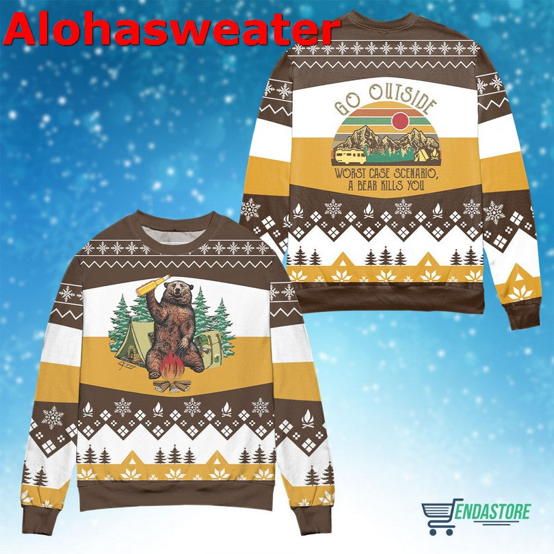 Go outside worst case scenario a bear kills you Christmas sweater product image 3