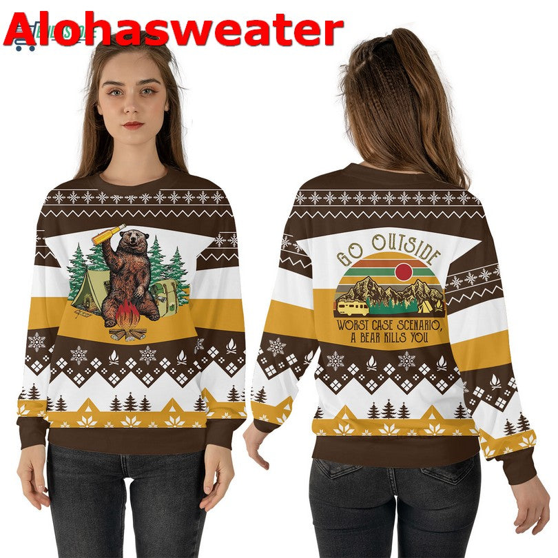 Go outside worst case scenario a bear kills you Christmas sweater product image 4