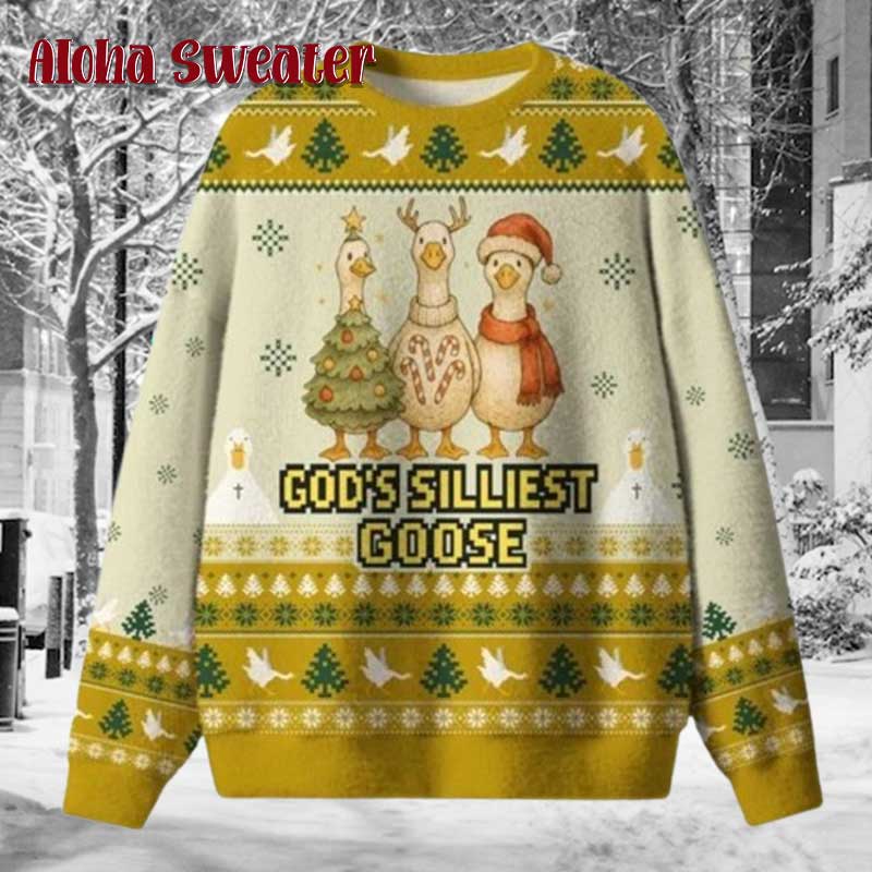 Stay Strapped Or Get Clapped Goose Ugly Christmas Sweater product image 5
