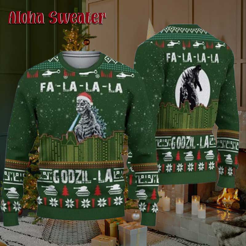 Godzilla Catzila Santa Clause Ugly Christmas Sweater product image 2