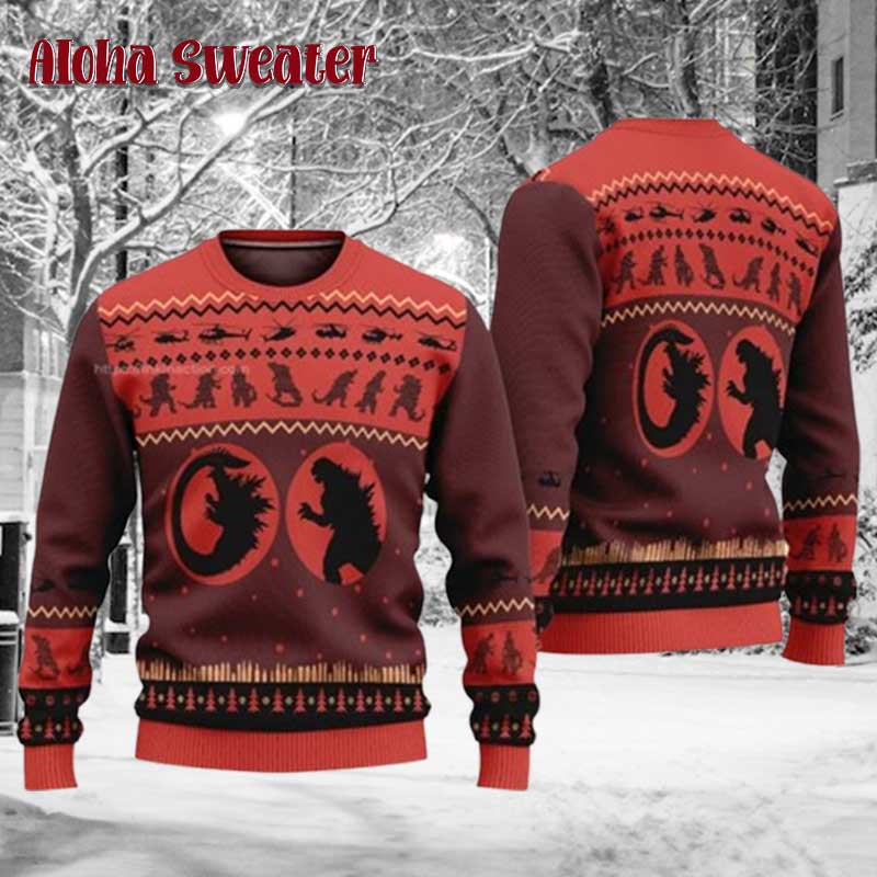 Godzilla Movie Japanese Version Ugly Christmas Sweater product image 5