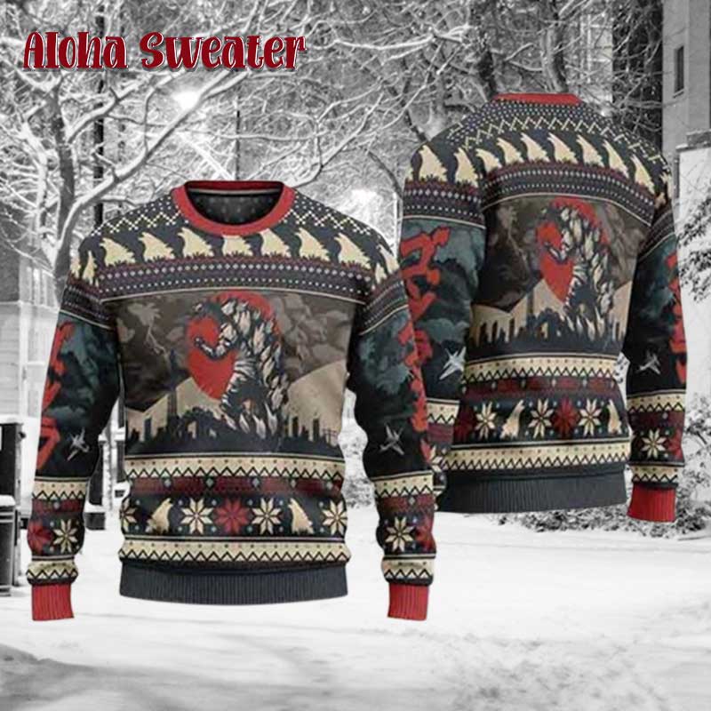 Godzilla Movie Japanese Version Ugly Christmas Sweater product image