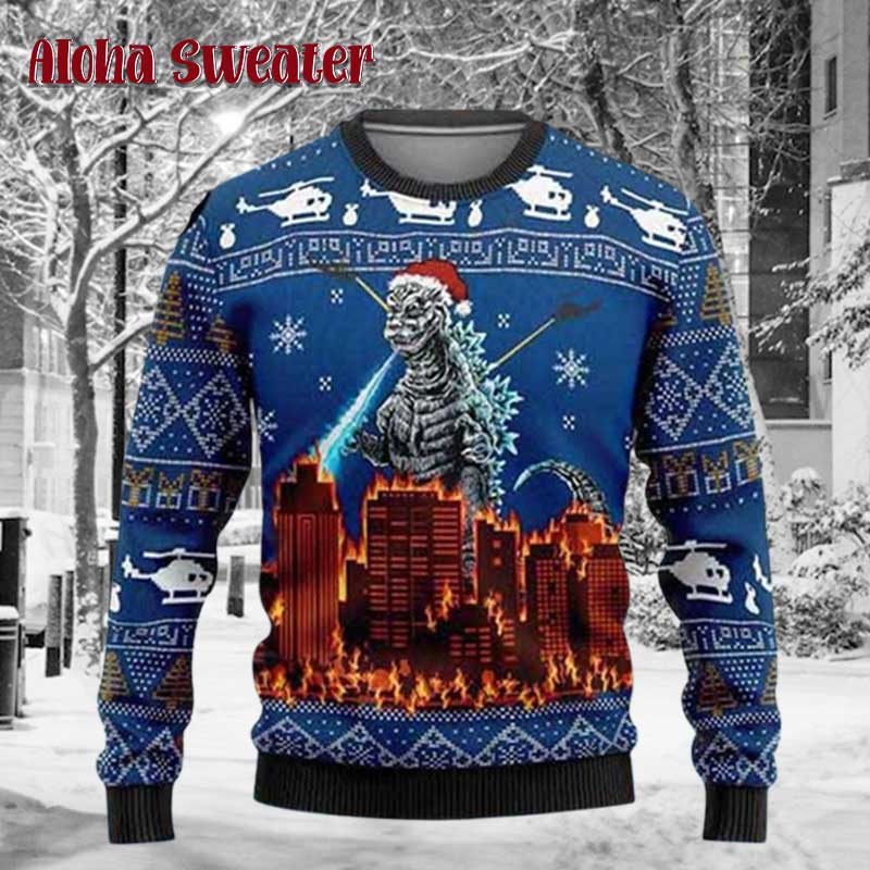 Godzilla Movie Japanese Version Ugly Christmas Sweater product image 3