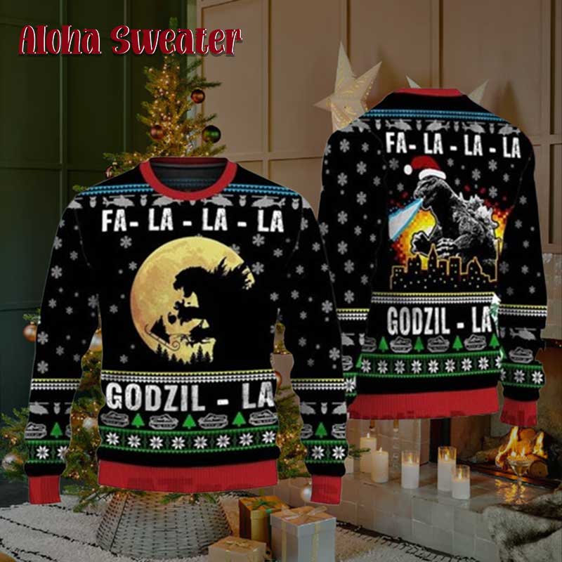 Godzilla Catzila Santa Clause Ugly Christmas Sweater product image 5