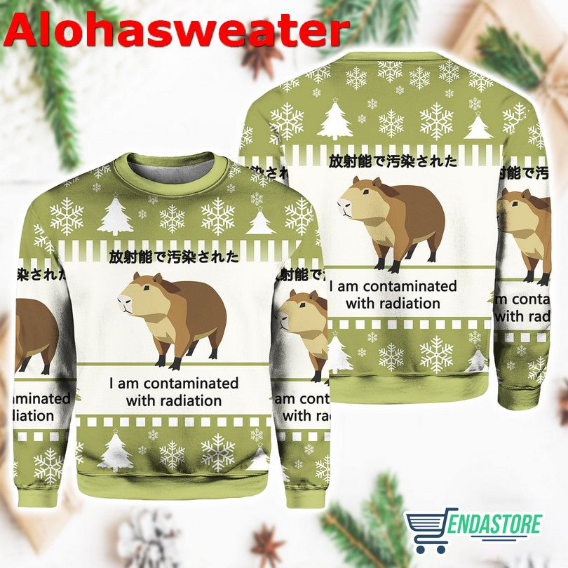 Green Capybara I Am Contaminated With Radiation Ugly Sweater product image