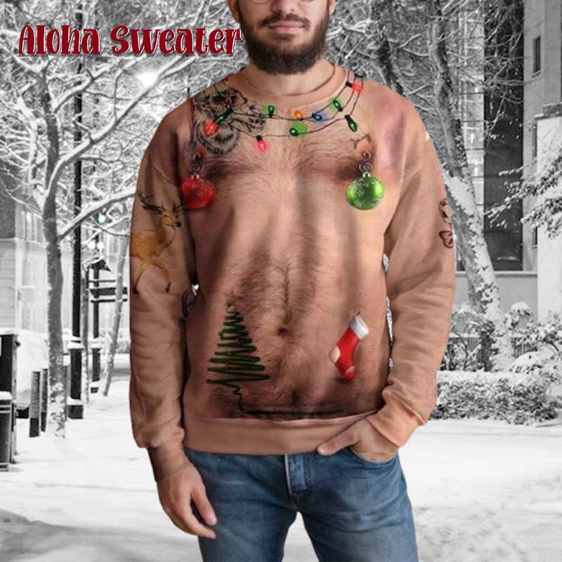 Hairy Chest Tattoos Bulbs Ugly Christmas Sweater product image 3