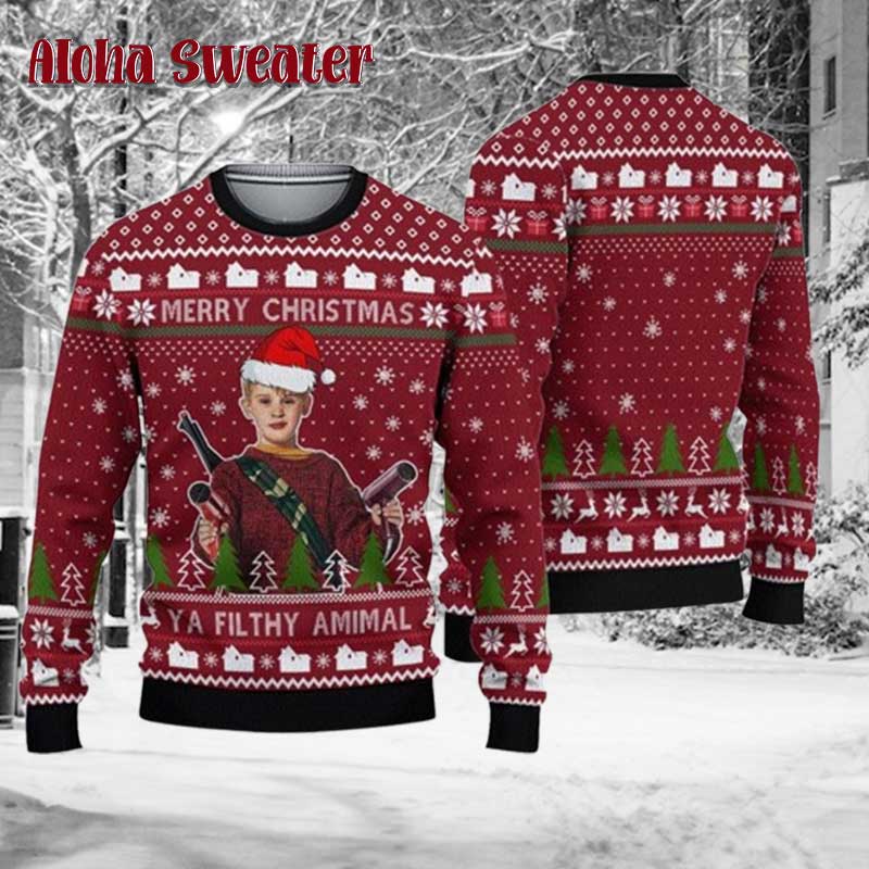 Funny Quote Home Alone Ya Filthy Ugly Christmas Sweater product image 3
