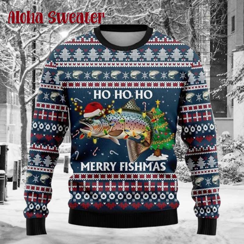Fishing Retro Merry Fishmas Ugly Christmas Sweater product image 2