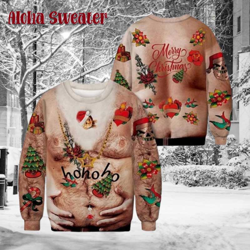 Hairy Chest Tattoos Bulbs Ugly Christmas Sweater product image 2