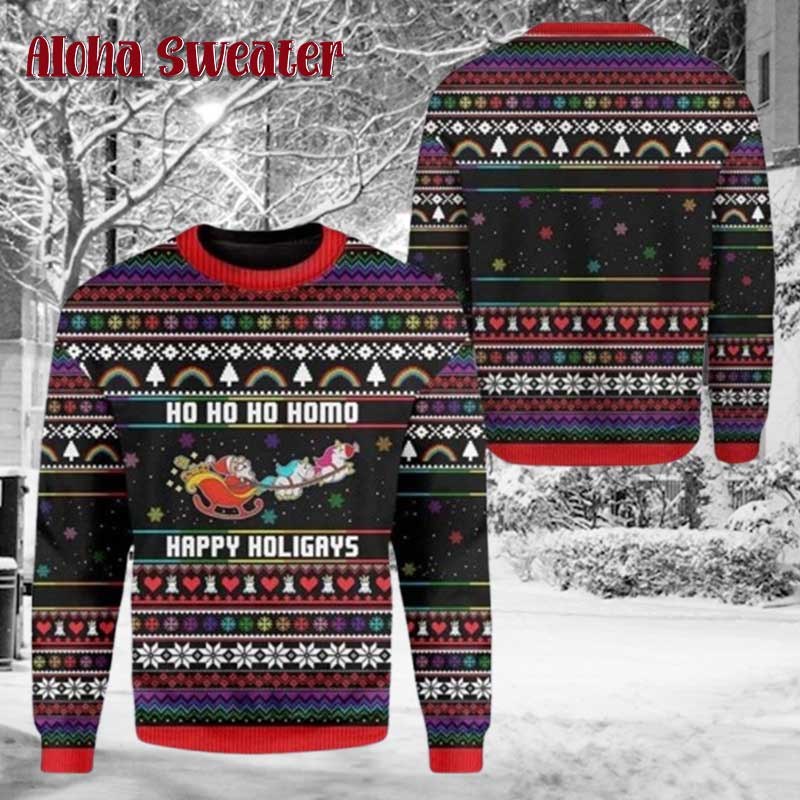 Lgbt Rainbow Holiday Pattern Gay Ugly Christmas Sweater product image 5