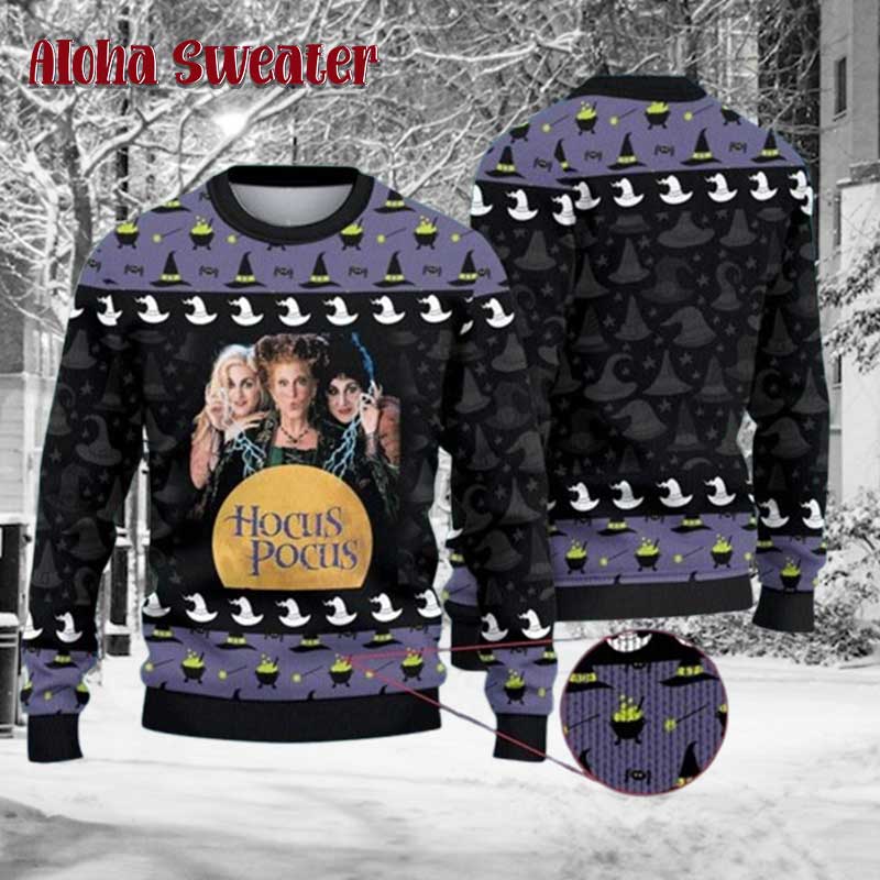 Hocus Pocus 2 Sanderson Sisters Witch Hat Cauldron Ugly Christmas Sweater product image