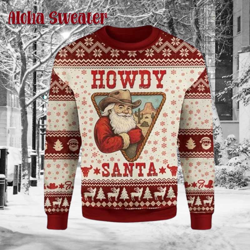 Howdy Santa Cowboy Ugly Christmas Sweater product image