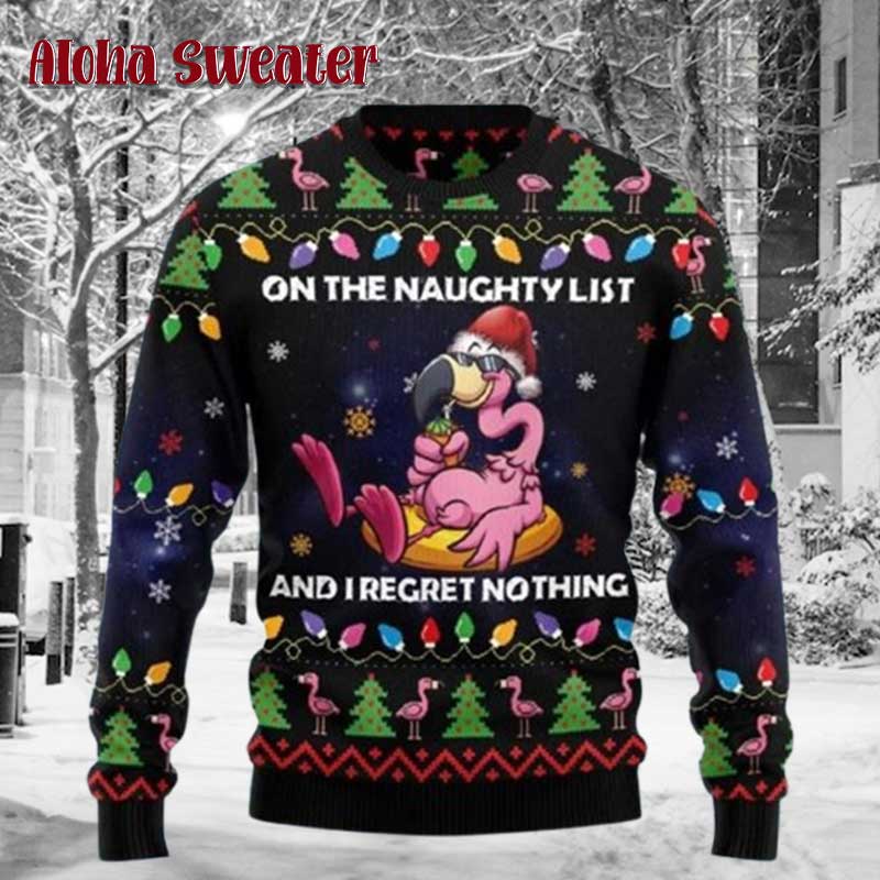 I Regret Nothing Flamingo Ugly Christmas Sweater product image